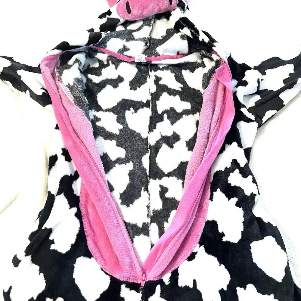 Hooded Cow Costume/Pajamas 1pc Zip Up Suit With Hood Size L